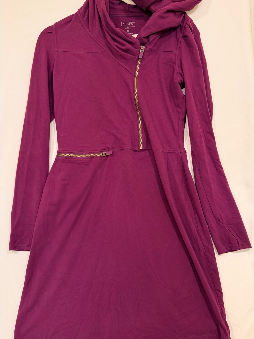 Athleta Sunny and Suede Hooded Asymmetrical Zip Dress Berry Purple